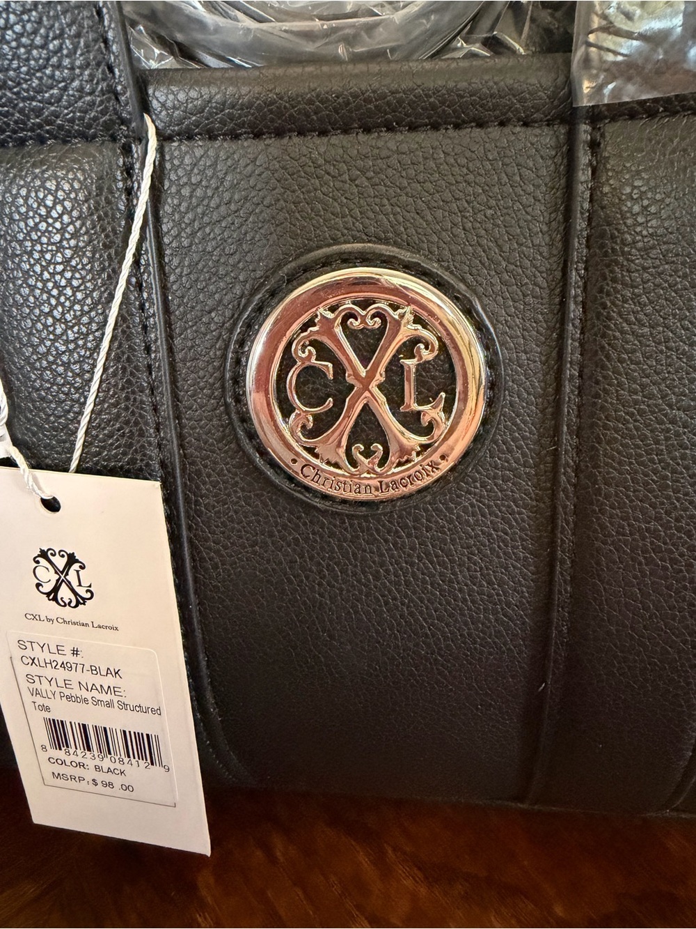 NWT Christian Lacroix Black Vally Pebble Small Structured Tote Crossbody - Picture 2 of 11